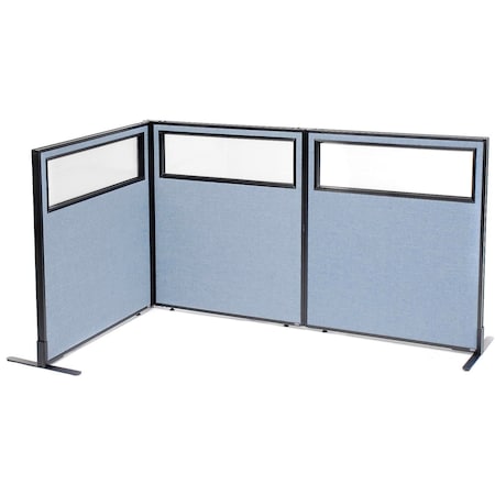 Interion By Global Industrial Interion Freestanding 3-Panel Corner Room Divider w/Partial Window 36-1/4inW x 42inH Panels Blue 695043BL